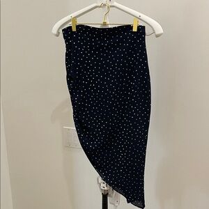 BCBGeneration Dark Blue Asymmetrical Skirt with White Dots